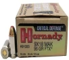 9X18mm Makarov Hornady 95 Gr FTX Critical Defense 25 Rnds M-ID   91000 UPC   090255910001
