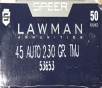 45 Auto Speer Lawman 230 Grain Total Metal Jacket 50 Rounds M-ID  53653 UPC  076683536532