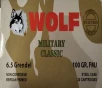 6 5 Grendel Wolf 100 gr  FMJ Steelcase 500 rnds  25 boxes  M-ID  645611451478 UPC  645611451478
