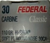 30 Carbine Federal 110 Gr SP RN 20 Rnds M-ID   30CA UPC   029465084523