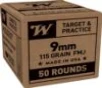 Winchester Service Grade Handgun Ammunition 9mm Luger 115gr FMJ 1300fps 50 ct