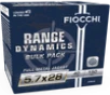 Fiocchi 5 7x28mm Ammunition Range Dynamics FI57FMJ40 40 Grain Full Metal Jacket Bulk Pack 150 Rounds