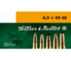 Centerfire Full Metal Jacket Boat-Tail 140 gr 6 5mmX55mm Swede Rifle Ammo - 20 Round Box